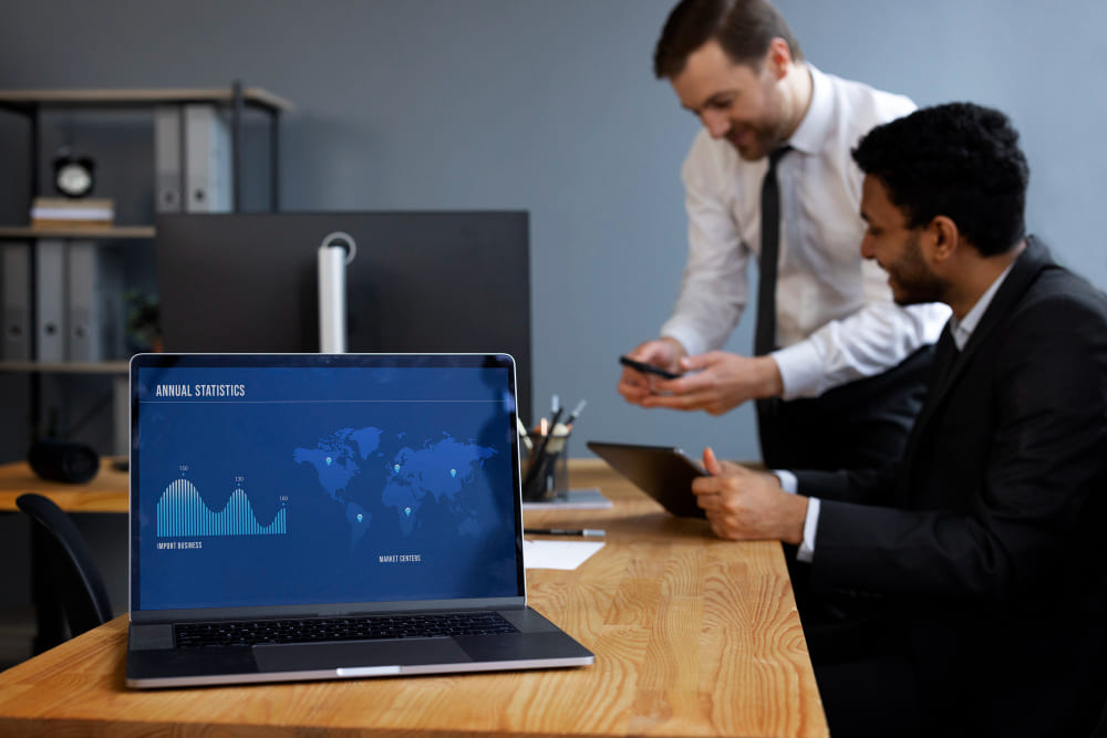 Professional web application development team working on business growth strategy, data analytics for business growth
